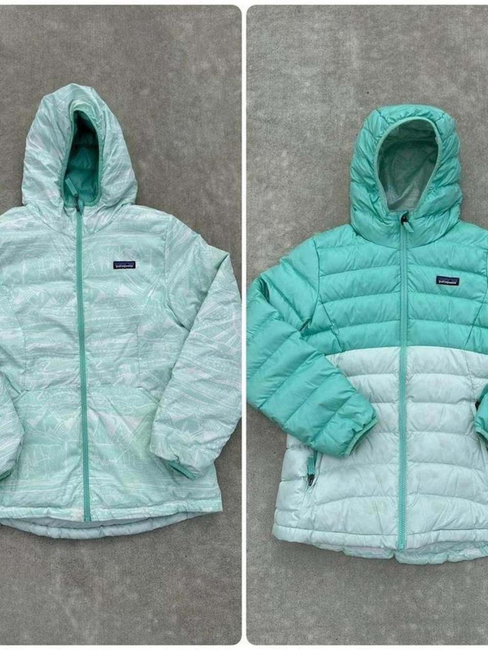 Patagonia Reversible Hooded Puffer Jacket in Mint and Teal